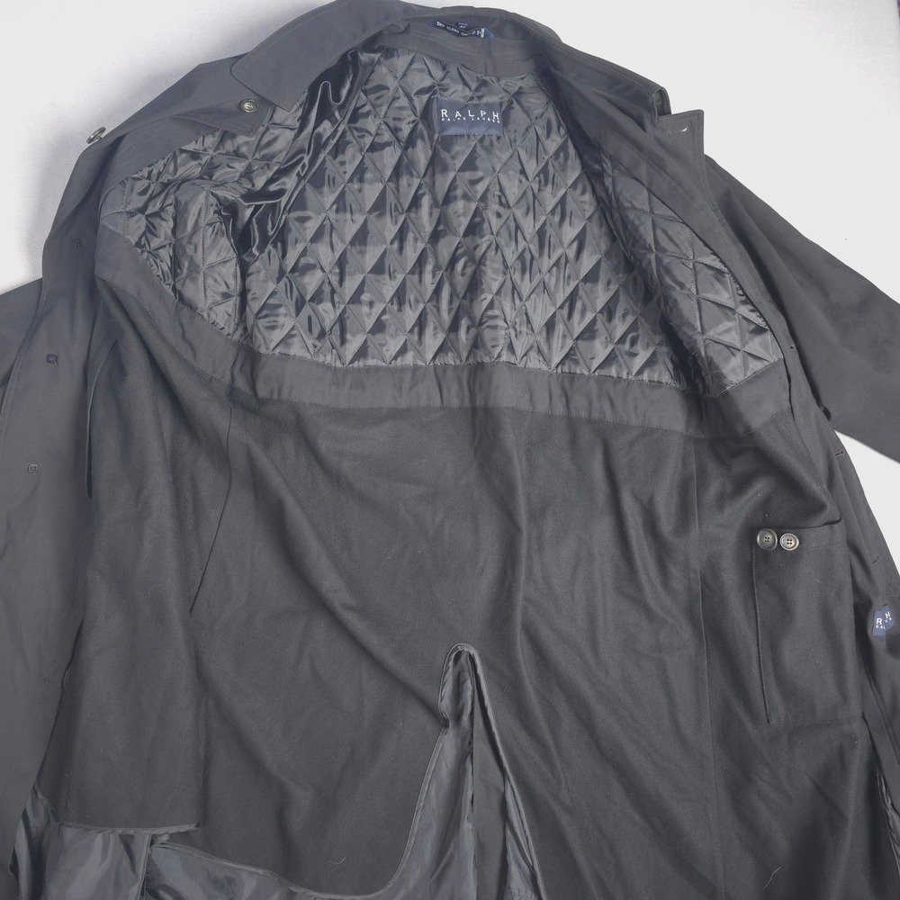 Ralph Lauren Men's Black Quilted Lined Rain Trench Coat Size 42R Belted - Picture 12 of 15